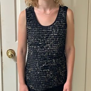 🌷3 for$25🌷Unbranded, US M, Black & Silver Ruffle Front Scoop Neck Tank Top